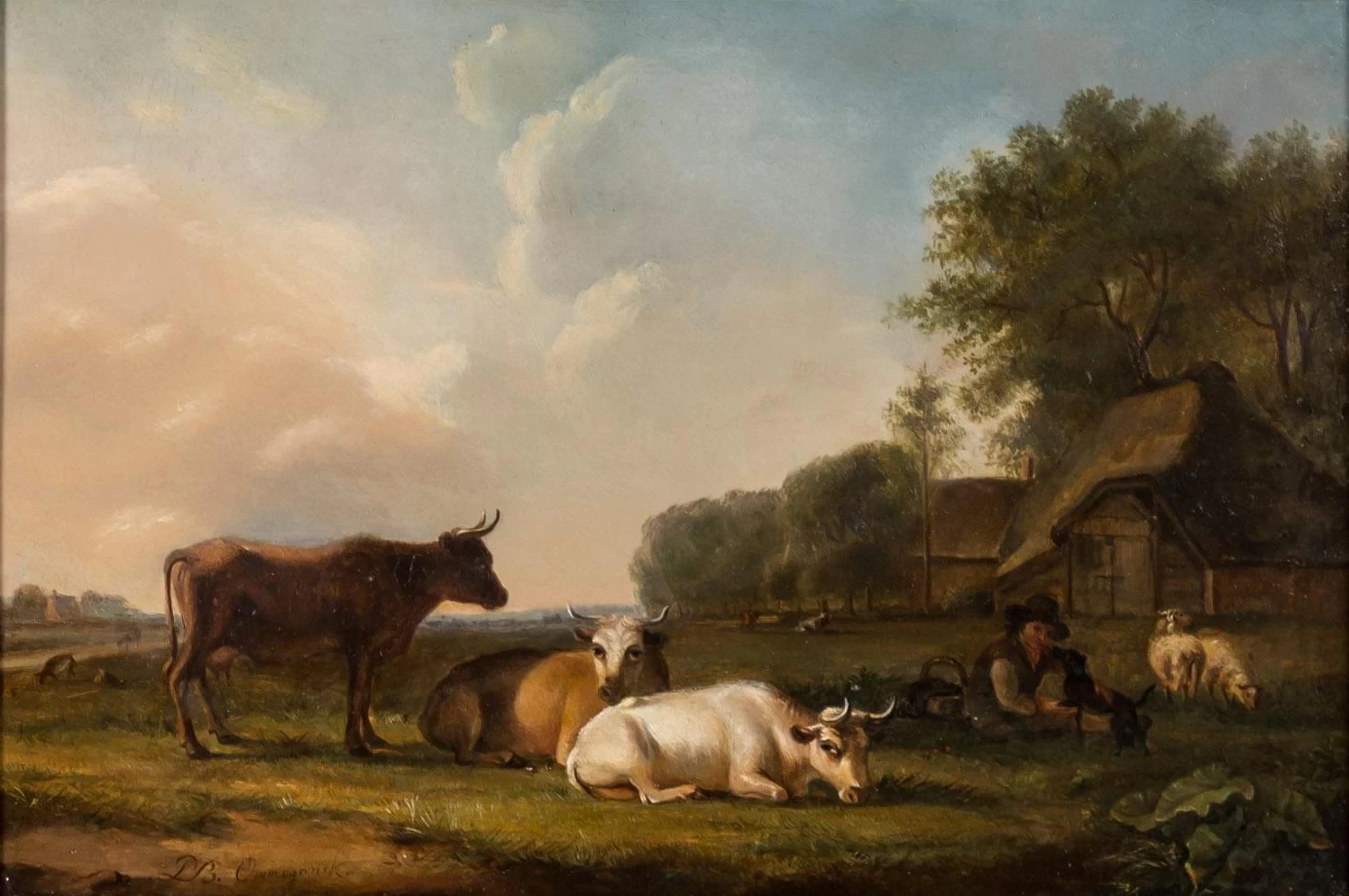 Balthasar Ommeganck - Bestiame e pastore con il suo gregge in una fattoria